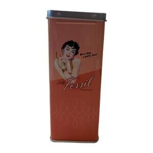 Vintage Lady Fossil Lipstick Tall Rectangular Empty Tin Box